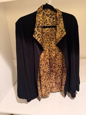 Reversible Open Jacket Black and Leopard Print